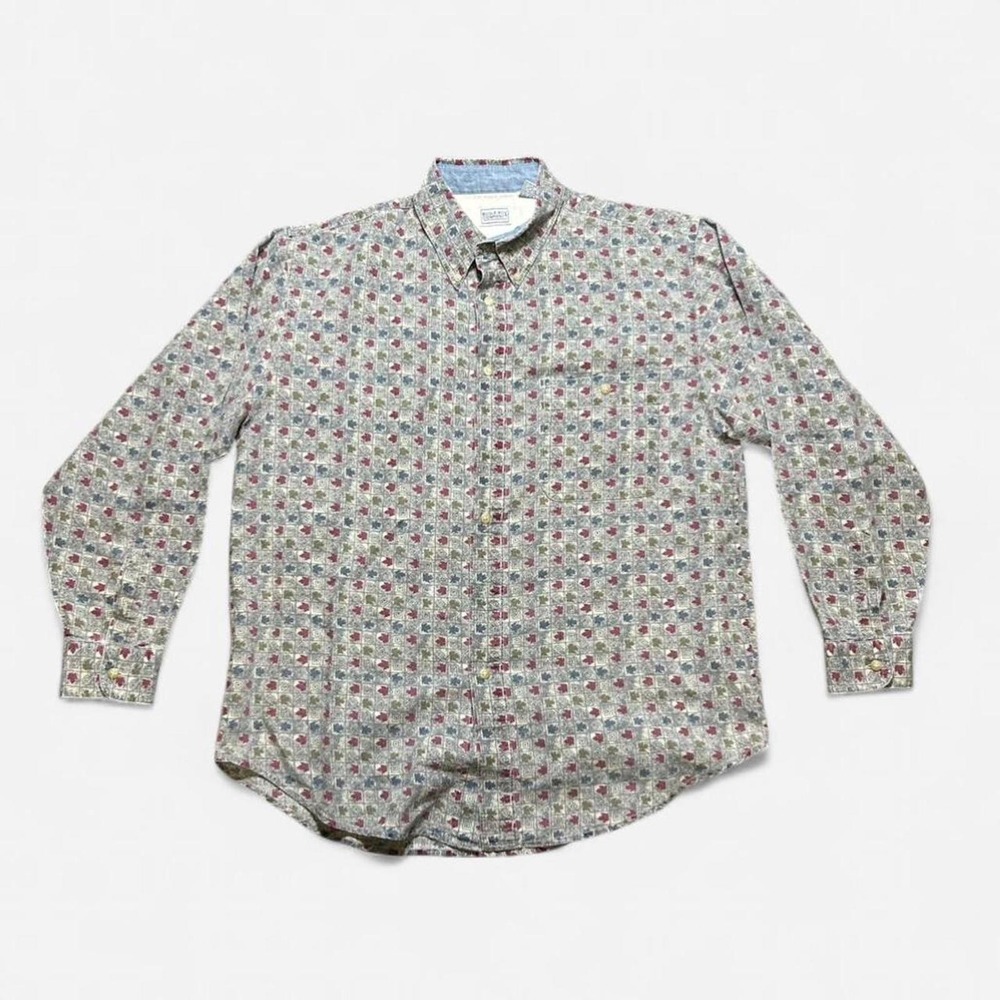 Bugle Boy Company‎ Mens Vintage 90s Geometric Leaf Print Button Down Shirt XL